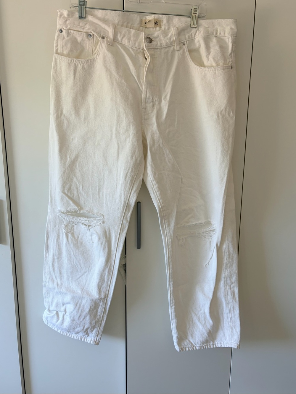 Madewell White Straight Crop Frayed Jeans